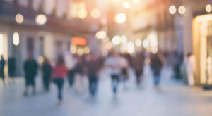 blurred picture of people walking around Grand Rapids mall